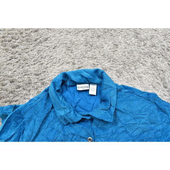 Chico's Size 3 Blue Silk Cardigan Sweater - Button Front Corduroy - Picture 7 of 8